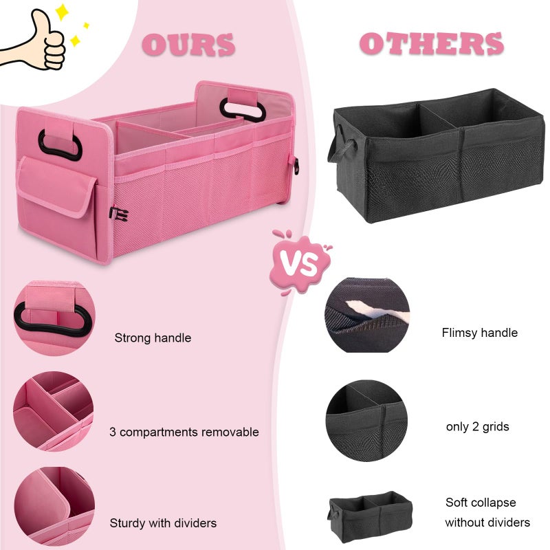JiatuA Car Trunk Organizer, Car Organizers and Storage Collapsible Multi Compartment Container Box, Adjustable Car Accessories for SUV Sedan Truck, Standard Size, Pink - Image 5